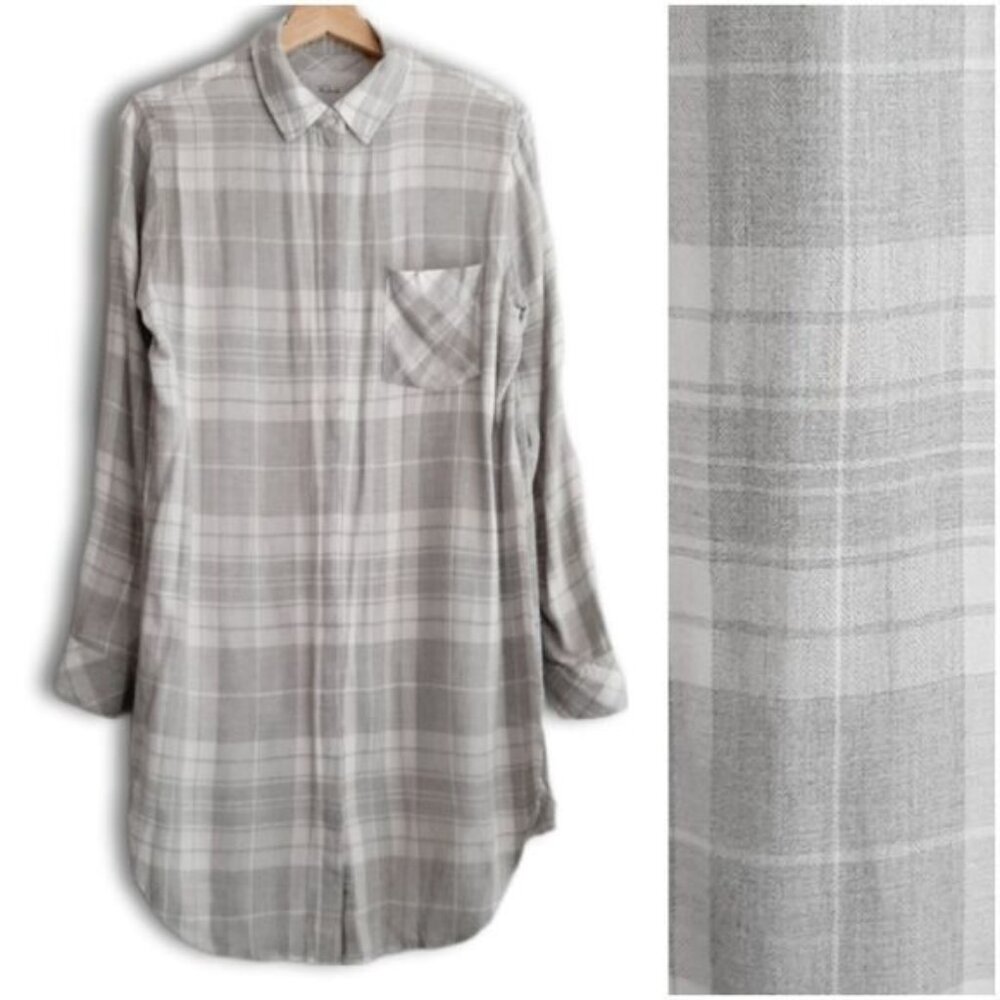 RAILS Plaid Shirt Tunic Dress Button Down Grey & White Sz XS
